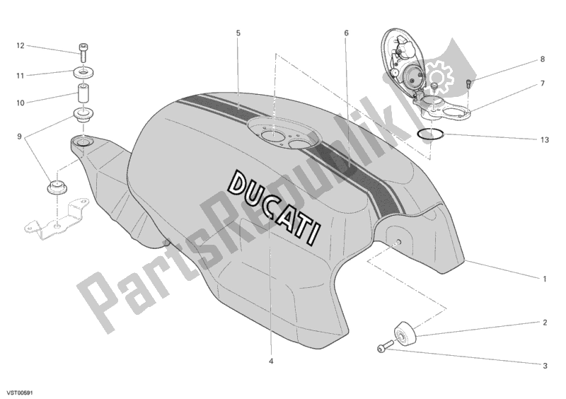 All parts for the Fuel Tank of the Ducati Sportclassic Sport 1000 Single-seat USA 2006